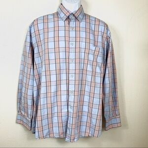 Alan Flusser blue orange plaid shirt size L